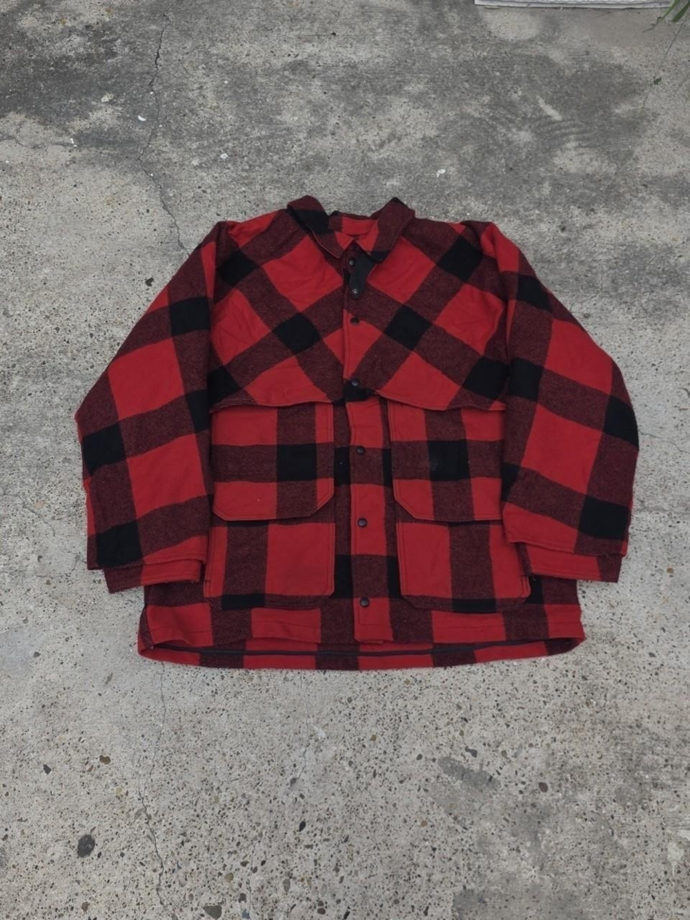 Woolrich Double Mackinaw Cruiser Jacket Size XL Red Plaid Wool Vintage USA